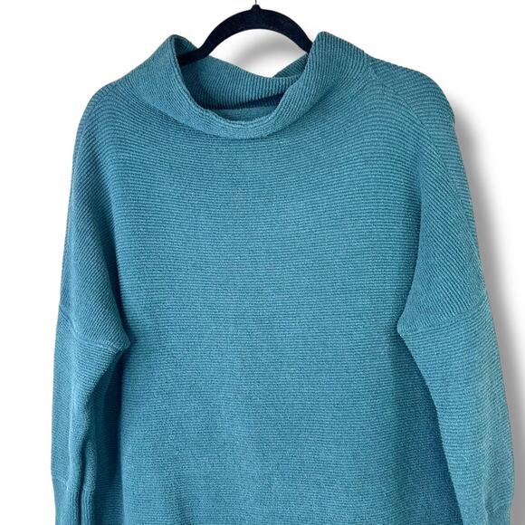 Free People Ottoman Dark Teal Structured Ribbed Slouchy Mock Neck Tunic Sweater - Picture 4 of 8